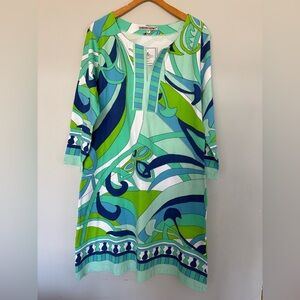 Barbara Gerrit Vibrant Green & Aqua Print Tunic Dress